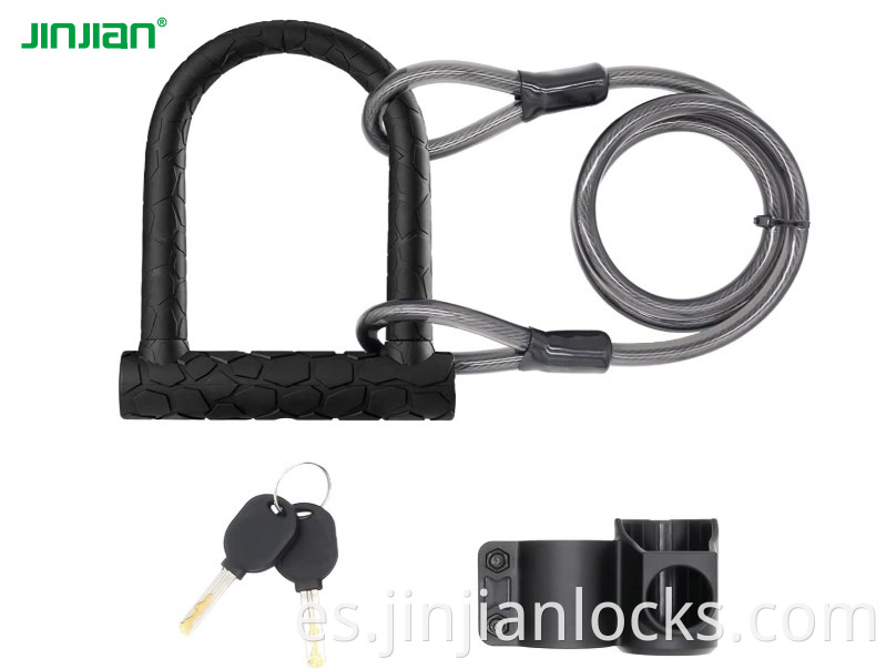 Bike U bloquea con cable Jinjian Bike Lock Bicycle de servicio pesado U-Lock, cable de 14 mm y 12 mm x1.2m 1.8m cable